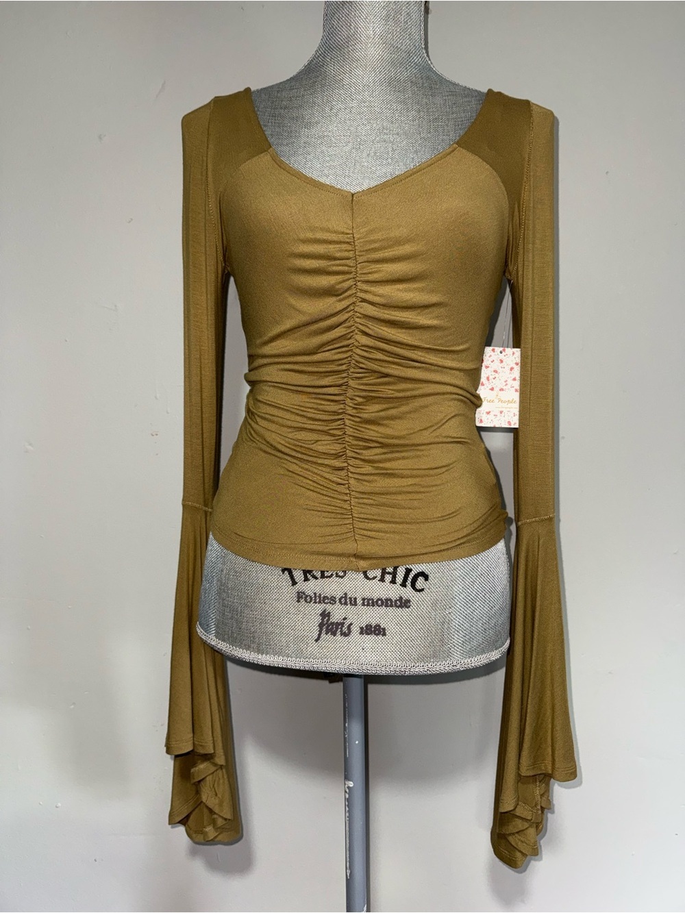 We The Free Olive Ruched Long-Sleeve Top